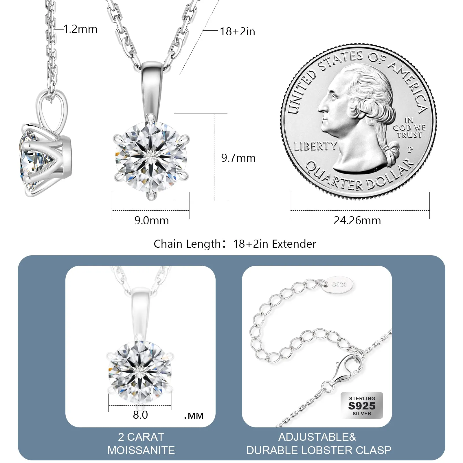 0.5~4.0 Carats VVS1 Moissanite  Pendant Necklace for Women 0414