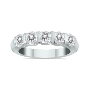 1 1/2 Carat Tw Five Stone Diamond Wedding Band In 14K White Gold