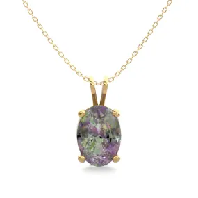 1 Carat Oval Shape Mystic Topaz Necklace In 14 Karat Yellow Gold Over Sterling Silver, 18 Inches