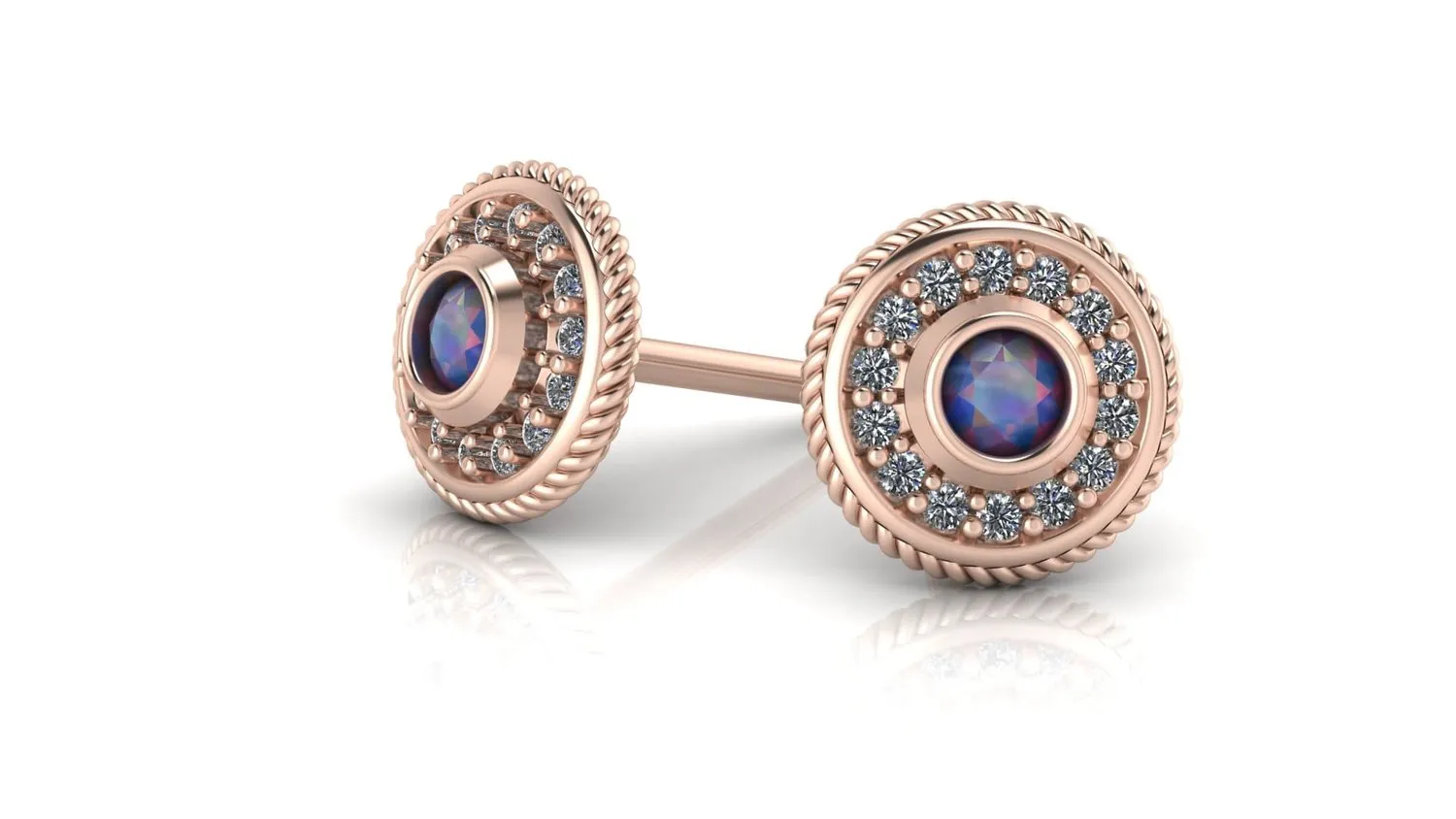 14k Gold Halo Birthstone Studs