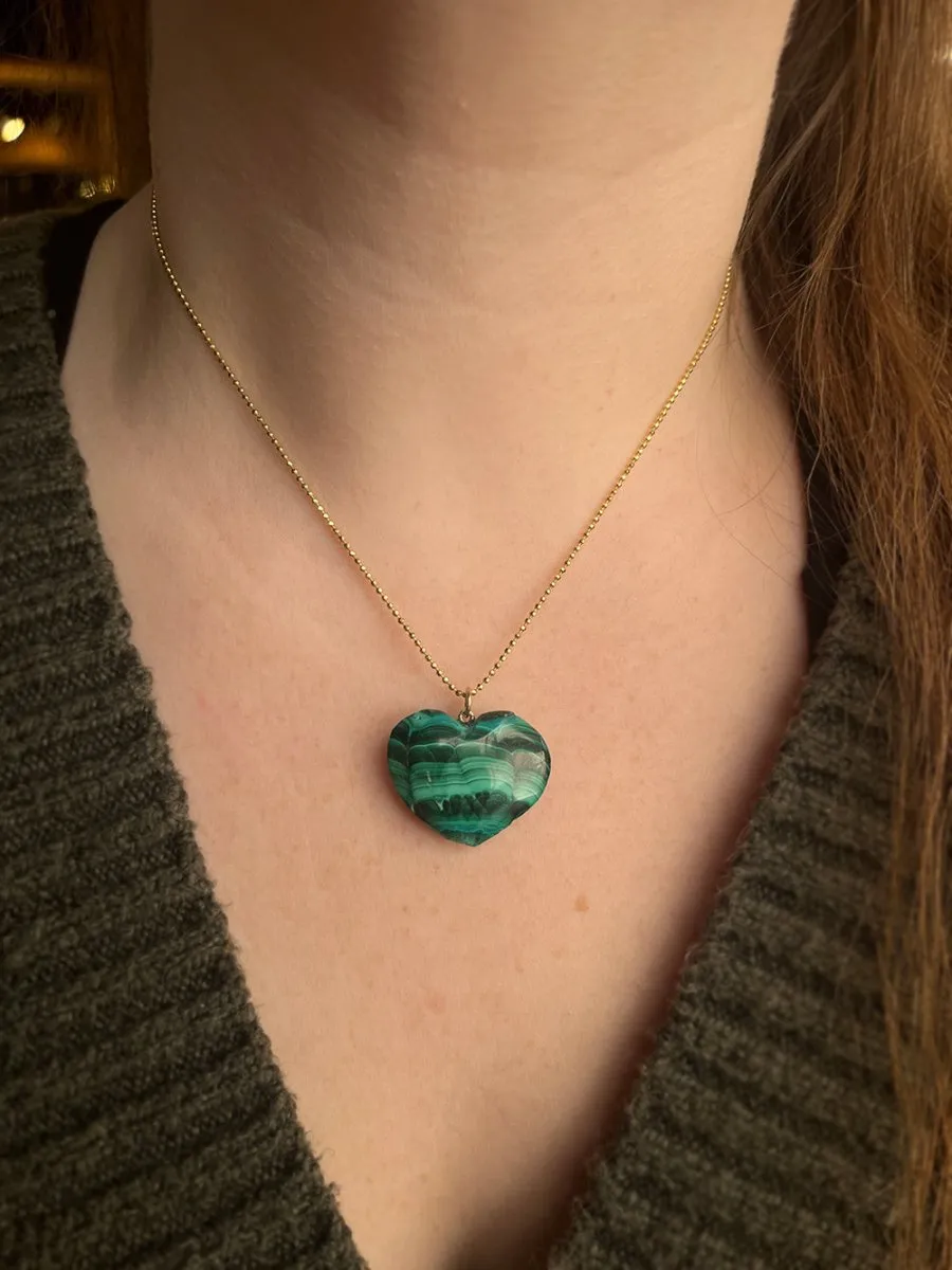 14k Gold Malachite Heart Pendant