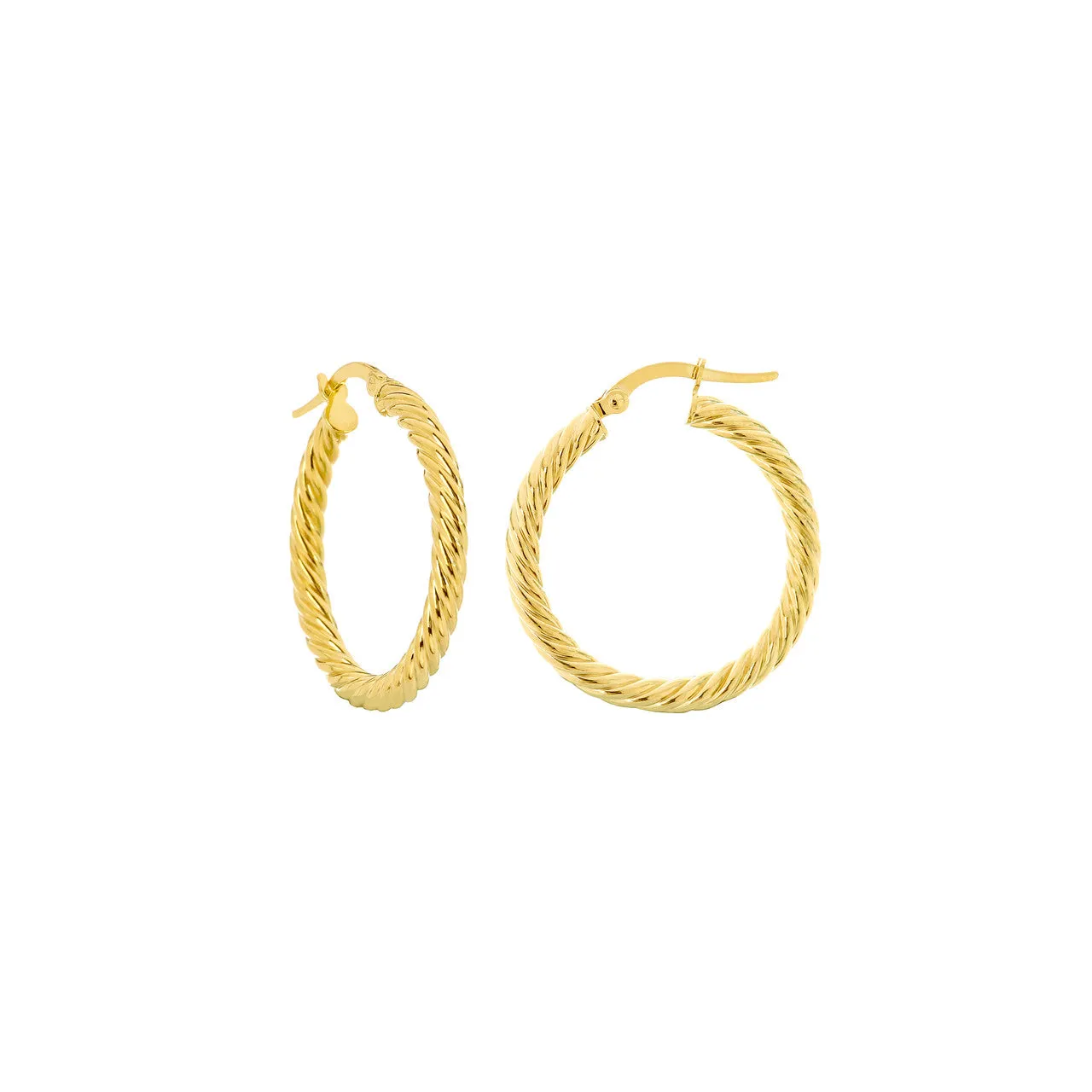 14K Yellow Gold Rope Twist Round Hoop Earrings