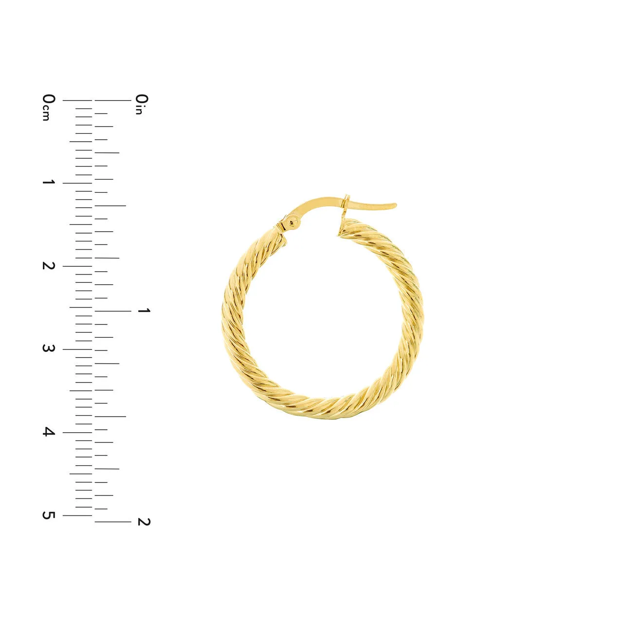 14K Yellow Gold Rope Twist Round Hoop Earrings