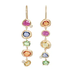 18K Rainbow Sapphire Drop Earrings with Diamonds