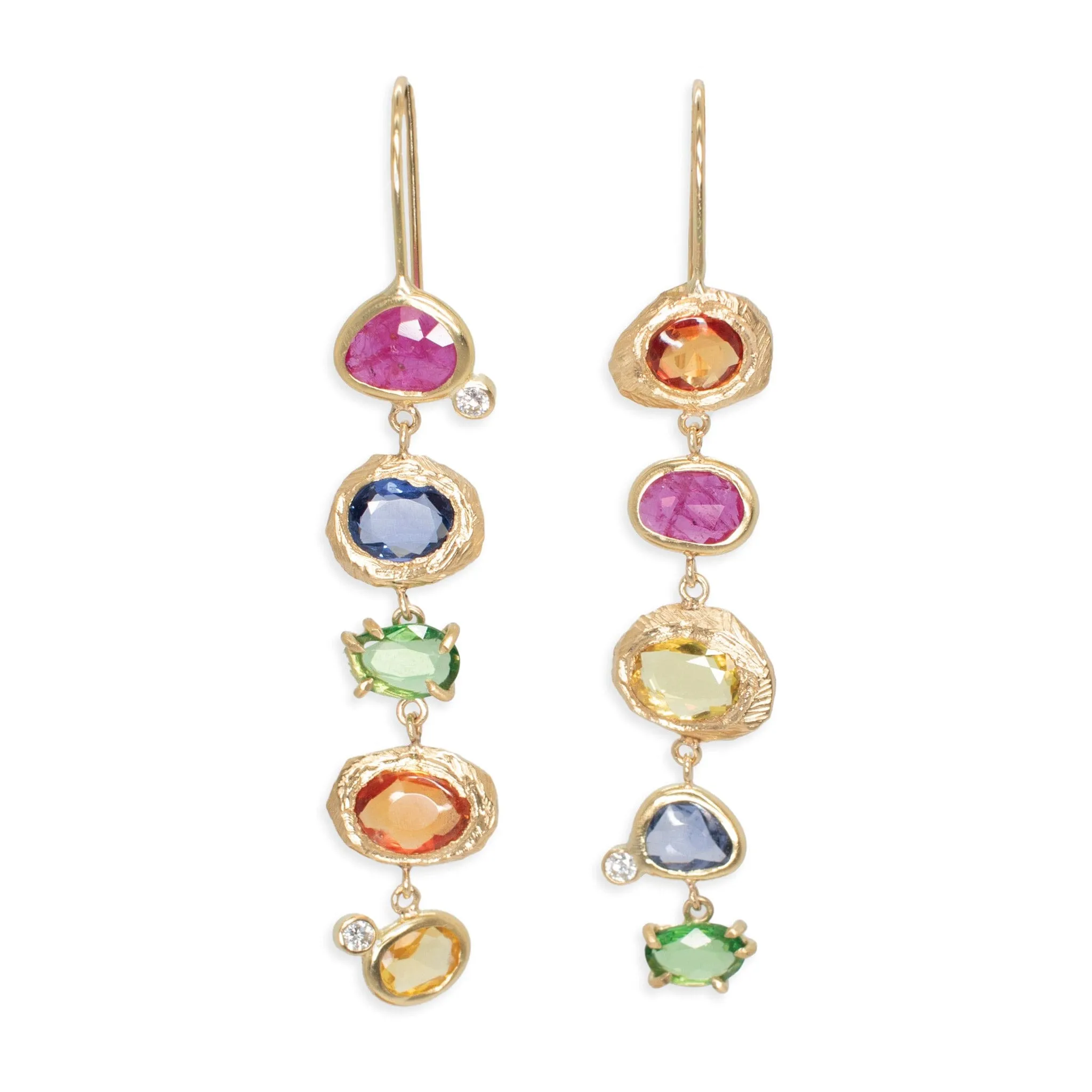 18K Rainbow Sapphire Drop Earrings with Diamonds