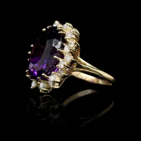 18K Yellow Gold Estate Amethyst and Diamond Ring