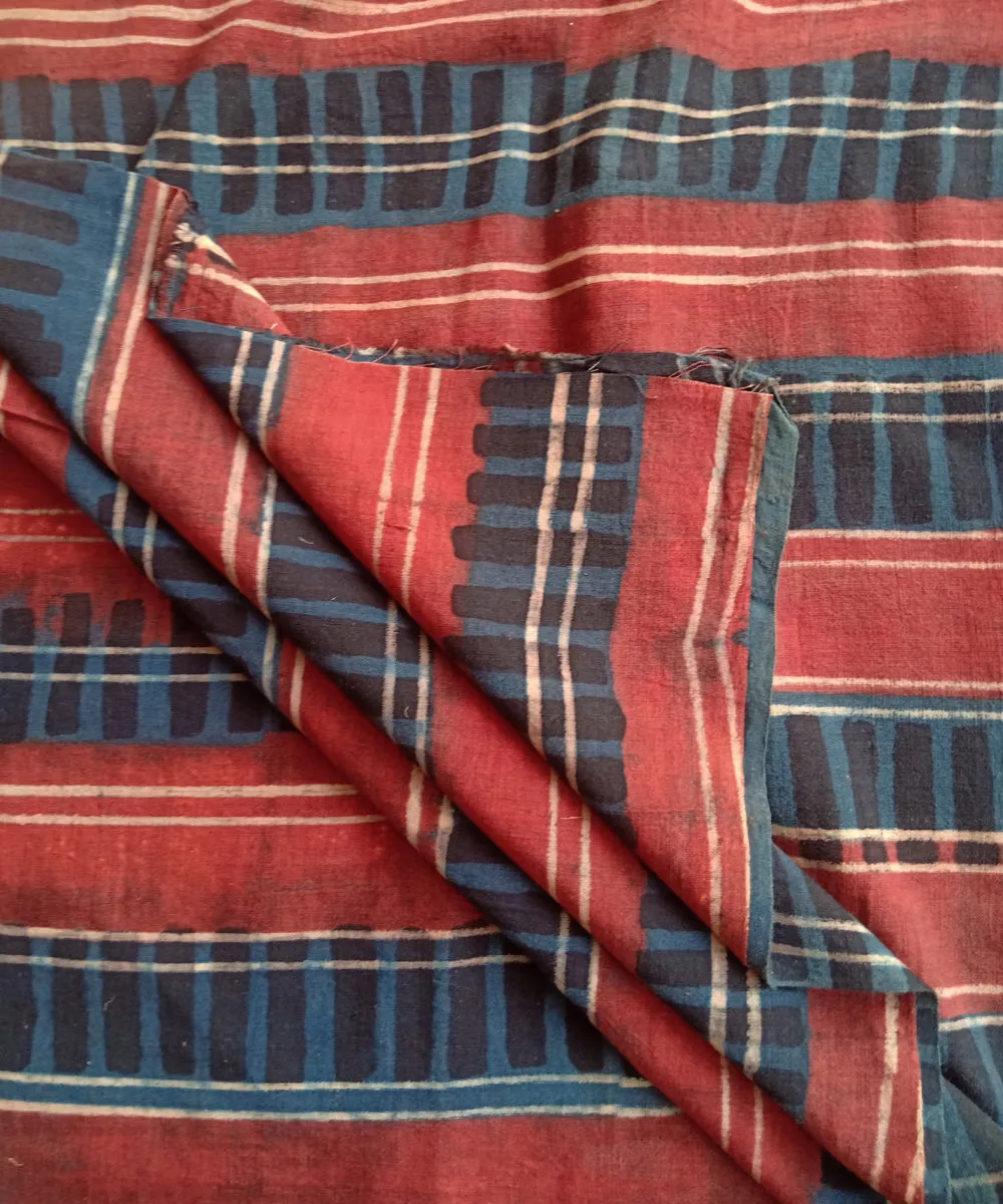 2.5 m Red blue handspun handwoven cotton ajrak print kurta material