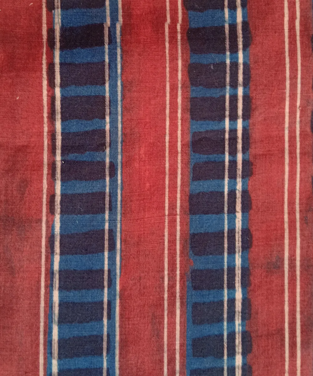 2.5 m Red blue handspun handwoven cotton ajrak print kurta material