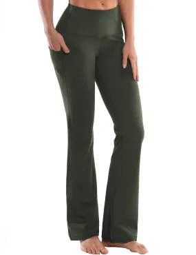 29" 31" 33" 35" 37"  Side Pockets Bootcut Leggings olivegreen