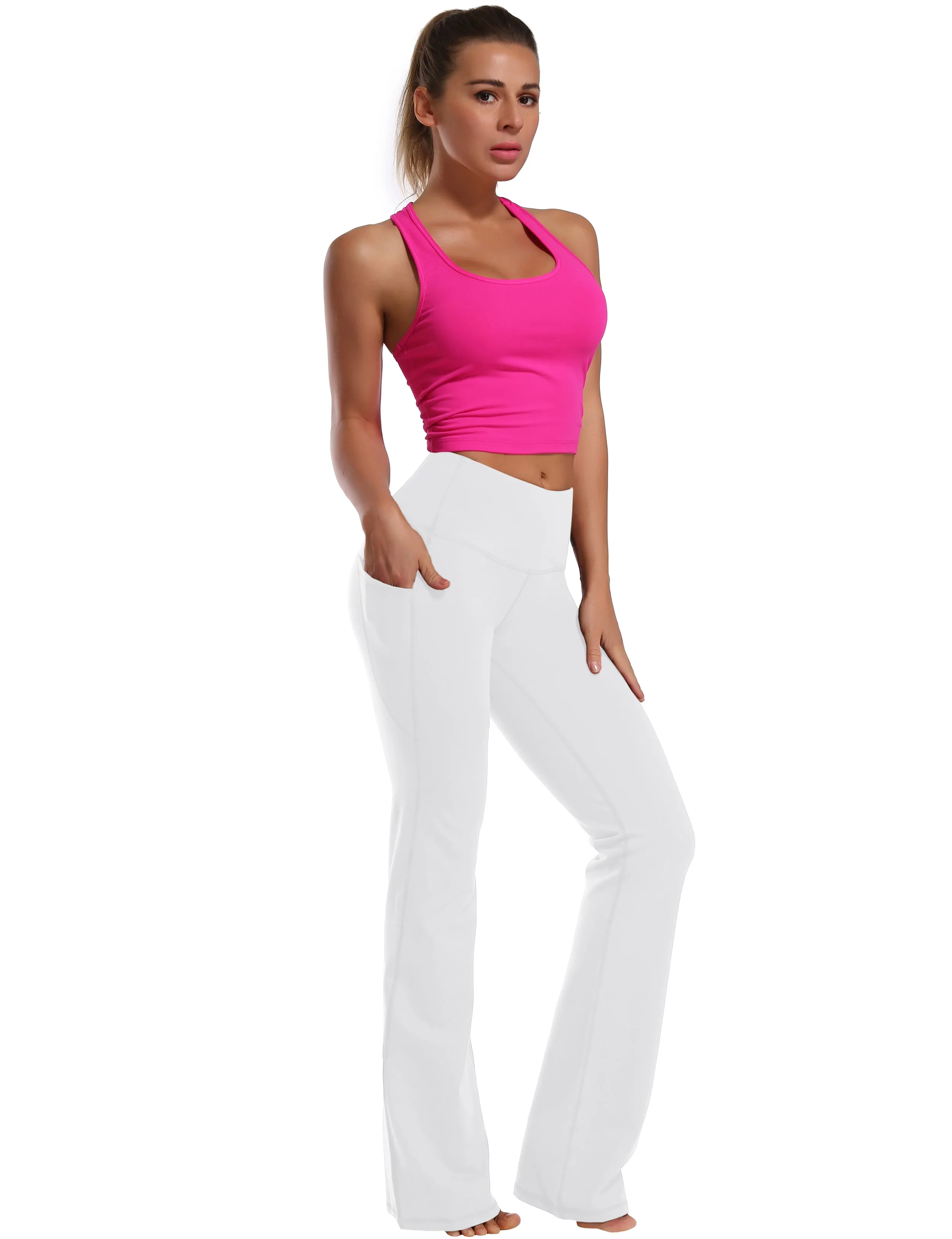 29" 31" 33" 35" 37"  Side Pockets Bootcut Leggings white