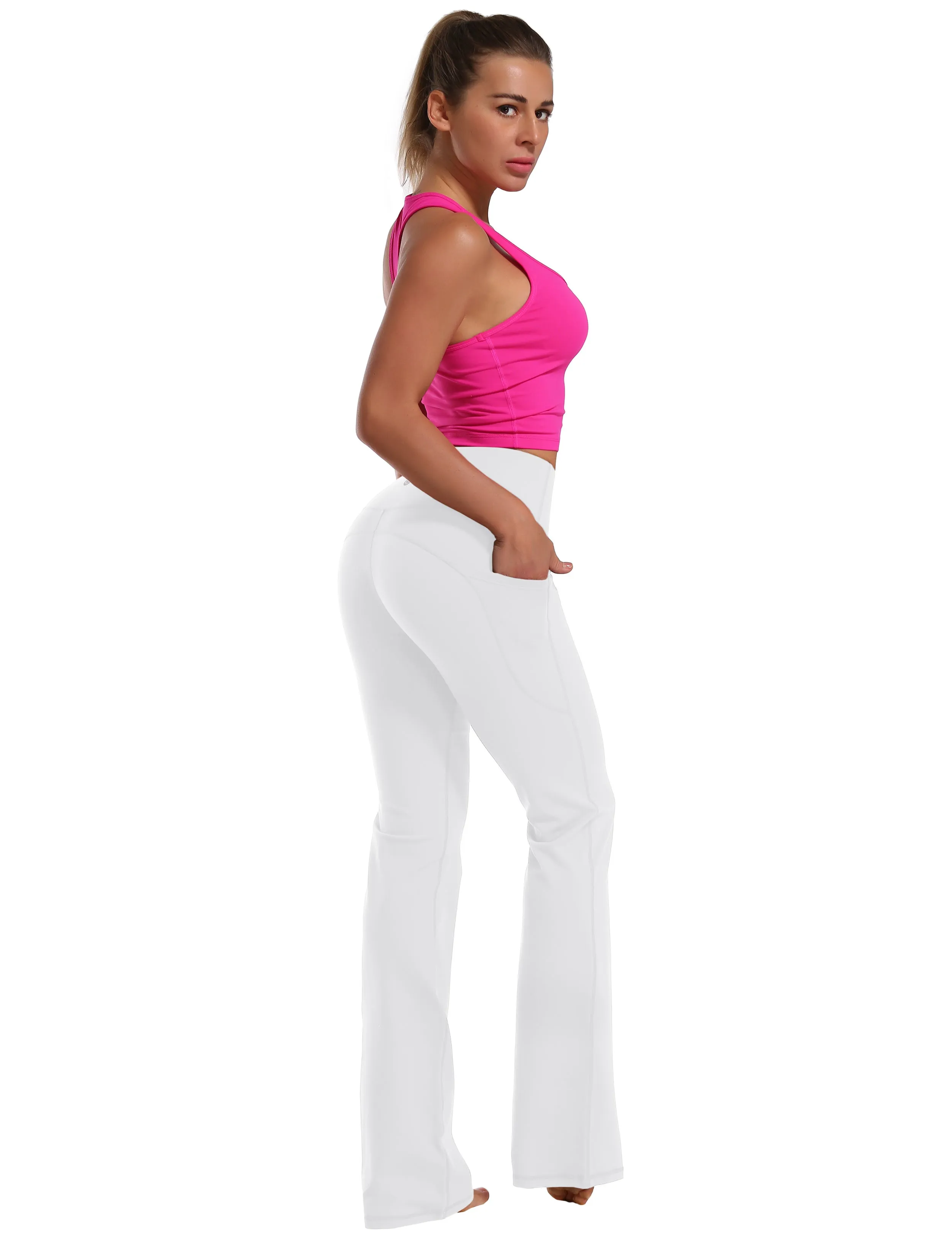 29" 31" 33" 35" 37"  Side Pockets Bootcut Leggings white