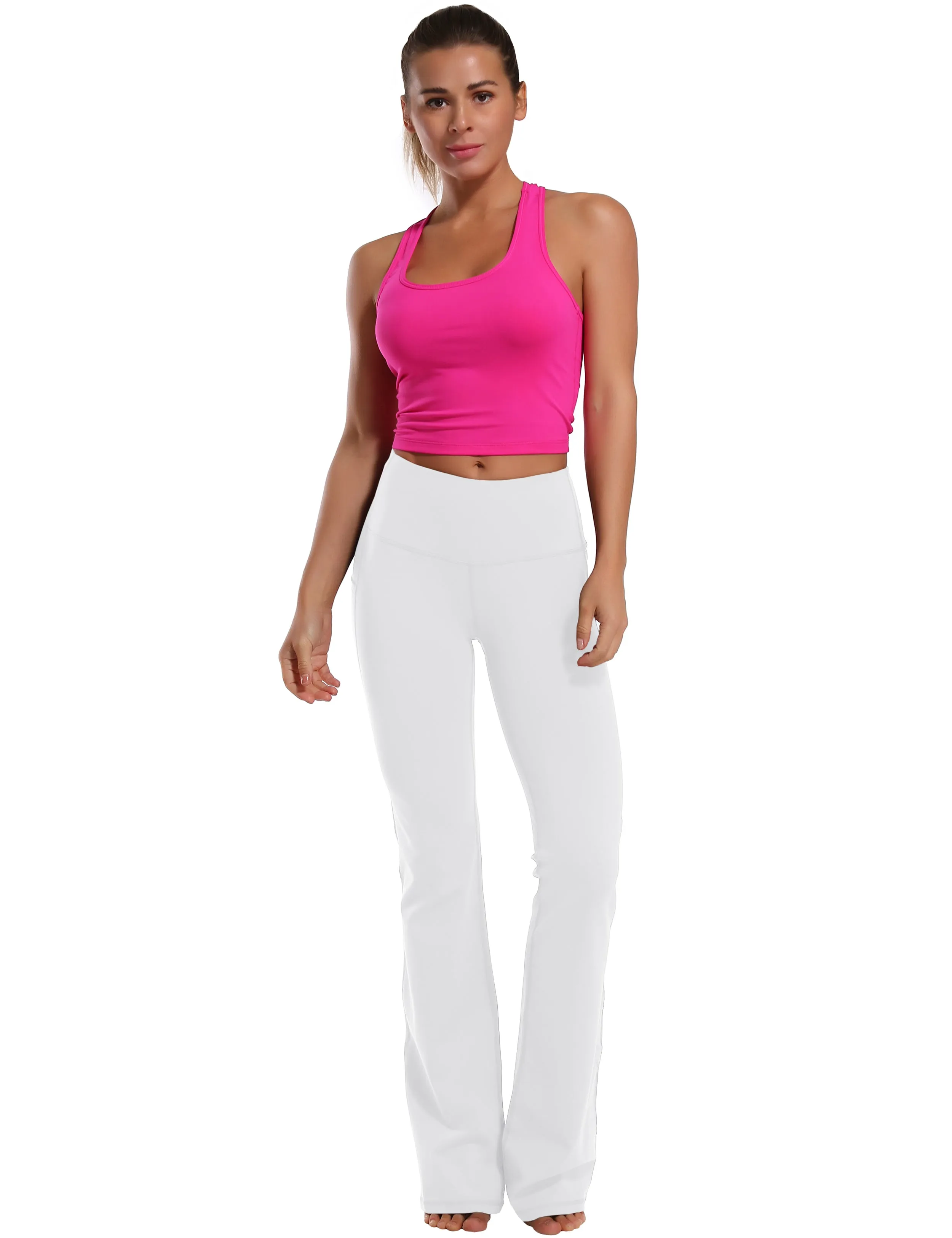 29" 31" 33" 35" 37"  Side Pockets Bootcut Leggings white