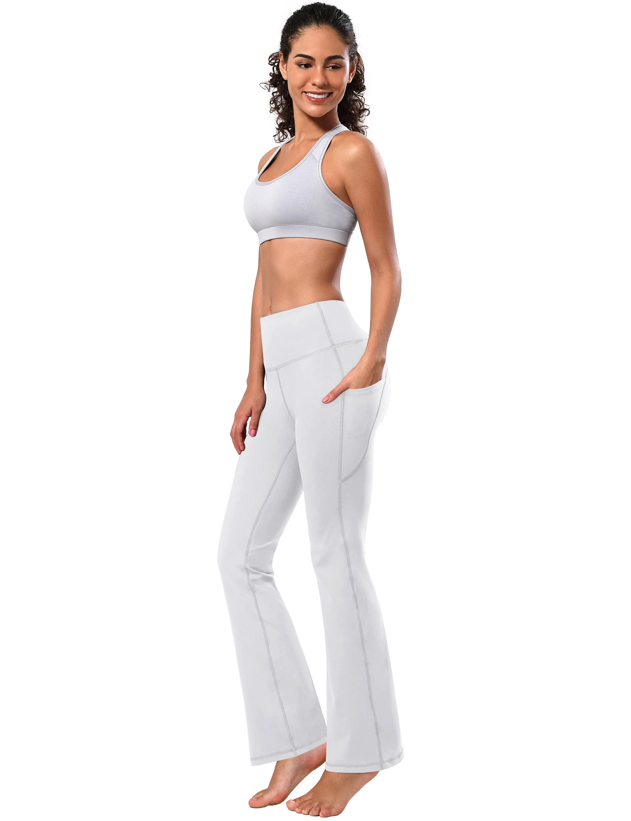 29" 31" 33" 35" 37"  Side Pockets Bootcut Leggings white