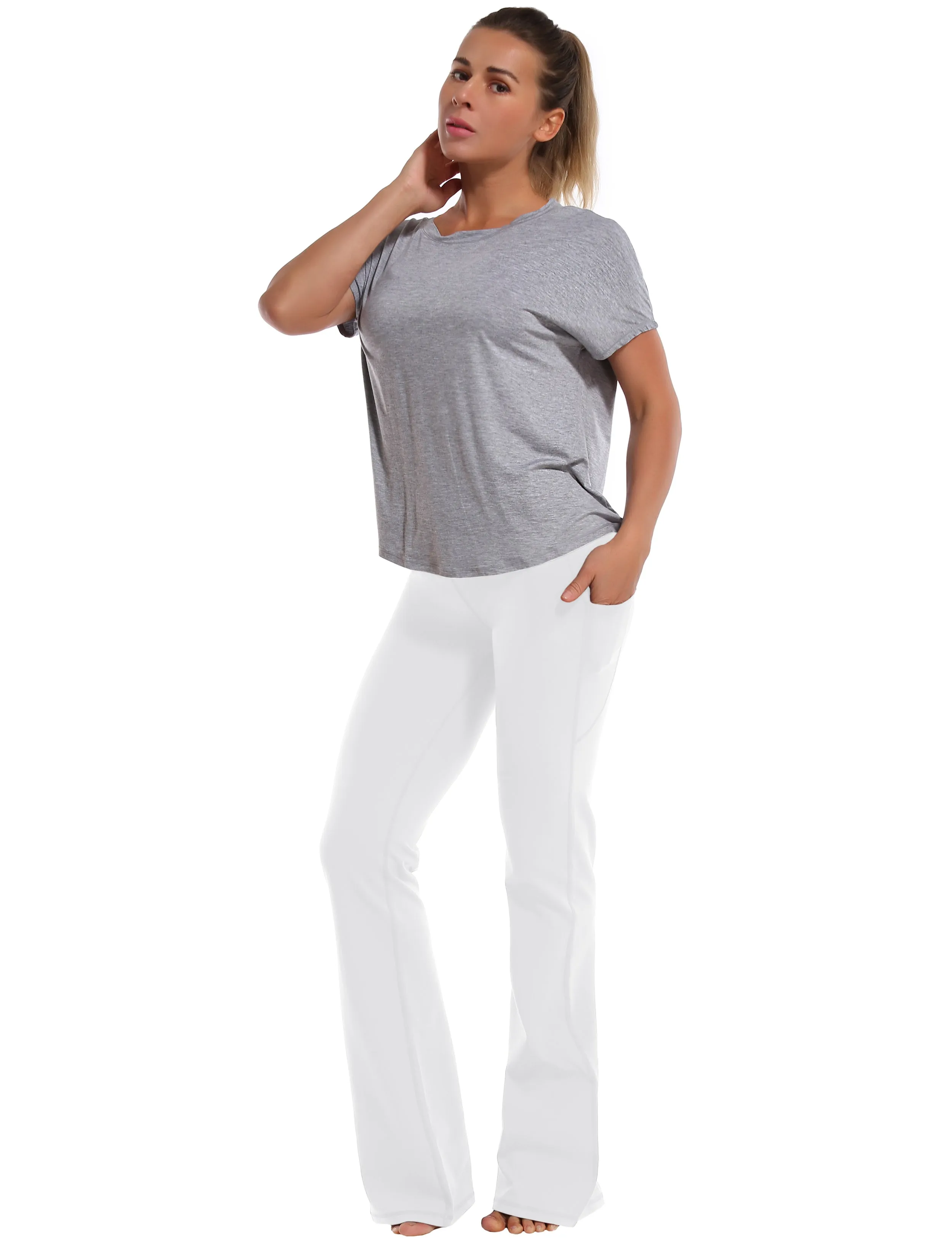 29" 31" 33" 35" 37"  Side Pockets Bootcut Leggings white