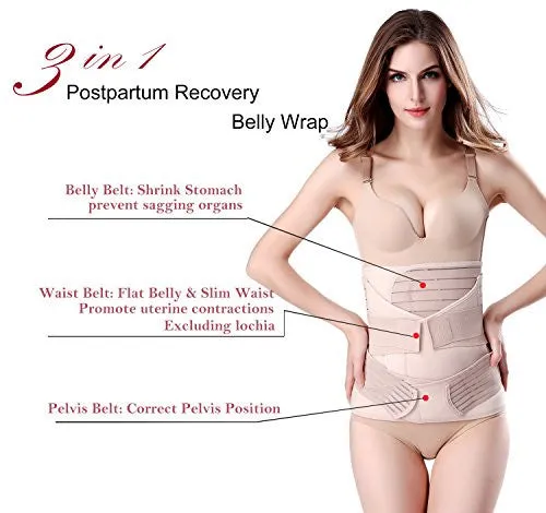 3 in 1 Postpartum Support - Recovery Belly/waist/pelvis Belt Shapewear Slimming Girdle, Beige, One Size