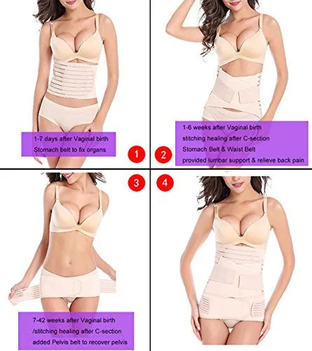 3 in 1 Postpartum Support - Recovery Belly/waist/pelvis Belt Shapewear Slimming Girdle, Beige, One Size