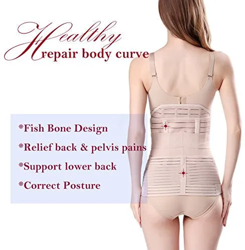 3 in 1 Postpartum Support - Recovery Belly/waist/pelvis Belt Shapewear Slimming Girdle, Beige, One Size