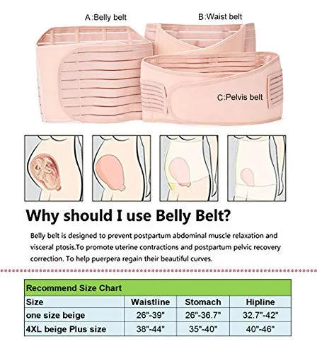 3 in 1 Postpartum Support - Recovery Belly/waist/pelvis Belt Shapewear Slimming Girdle, Beige, One Size