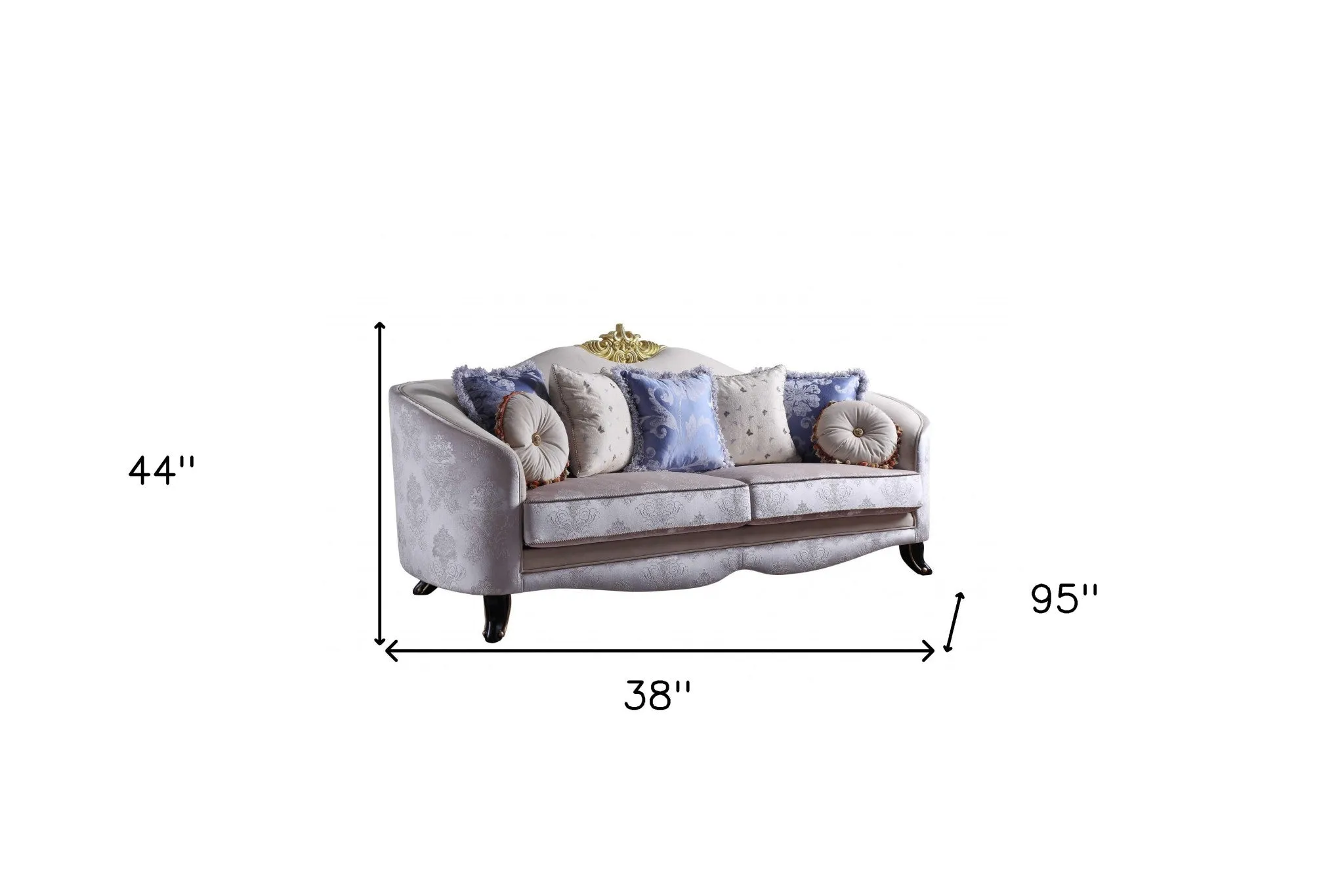 38 X 95 X 44 Cream Fabric Upholstery Sofa w7 Pillows