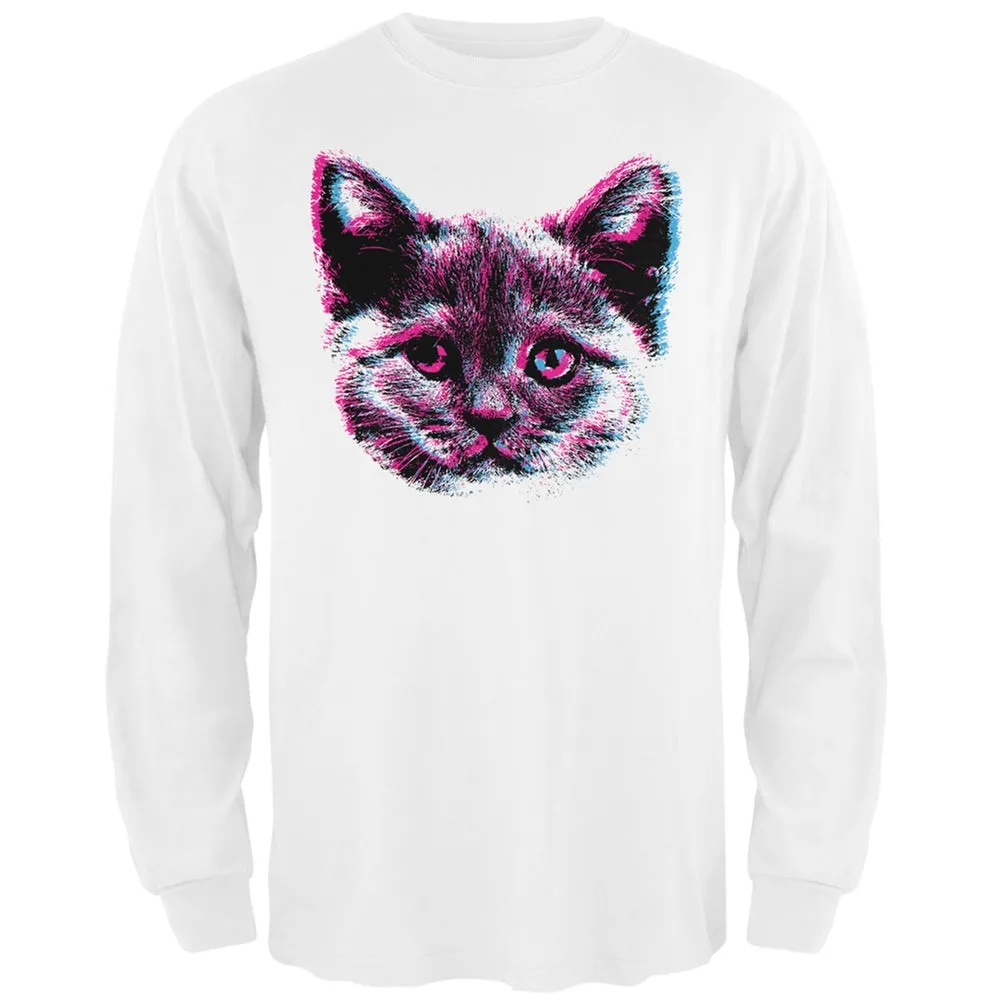 3D Cat Face White Adult Long Sleeve T-Shirt