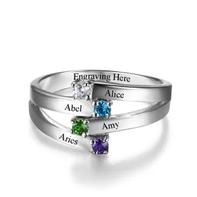 4 Names & Birthstone Personalized Ring For Women