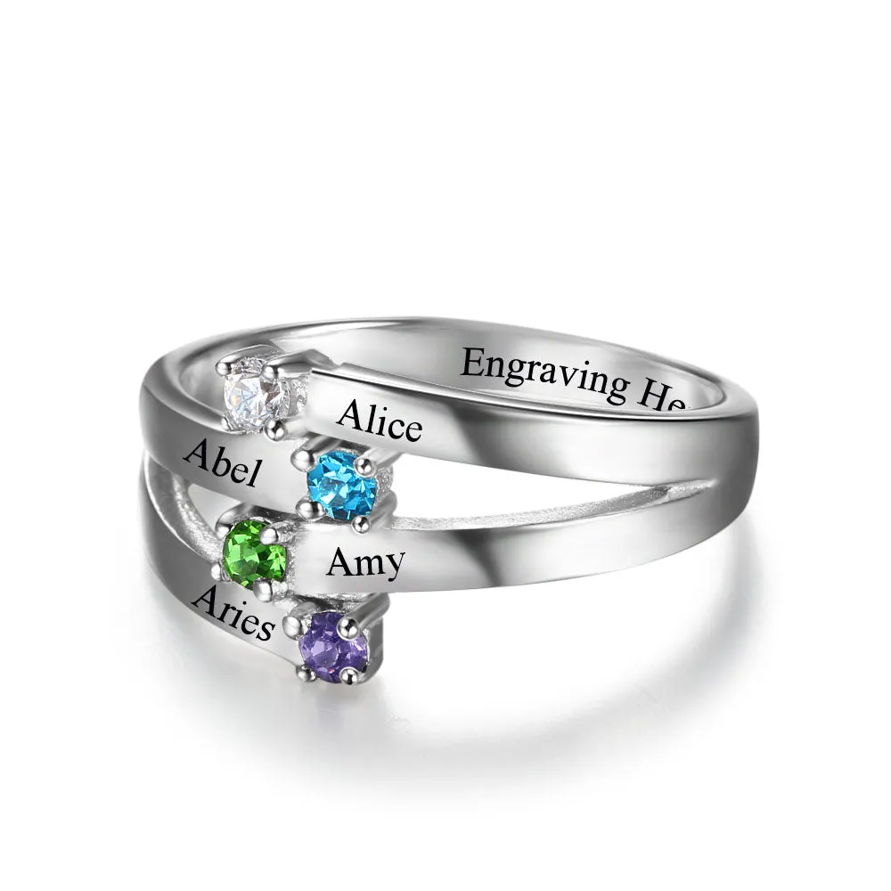 4 Names & Birthstone Personalized Ring For Women