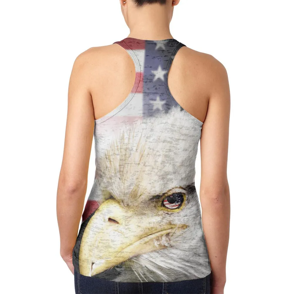 4th of July American Bald Eagle Eye Flag Juniors Burnout Racerback Tank Top