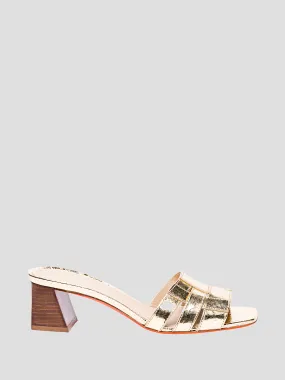 50mm Venere Gold Leather Block-Heel Sandal