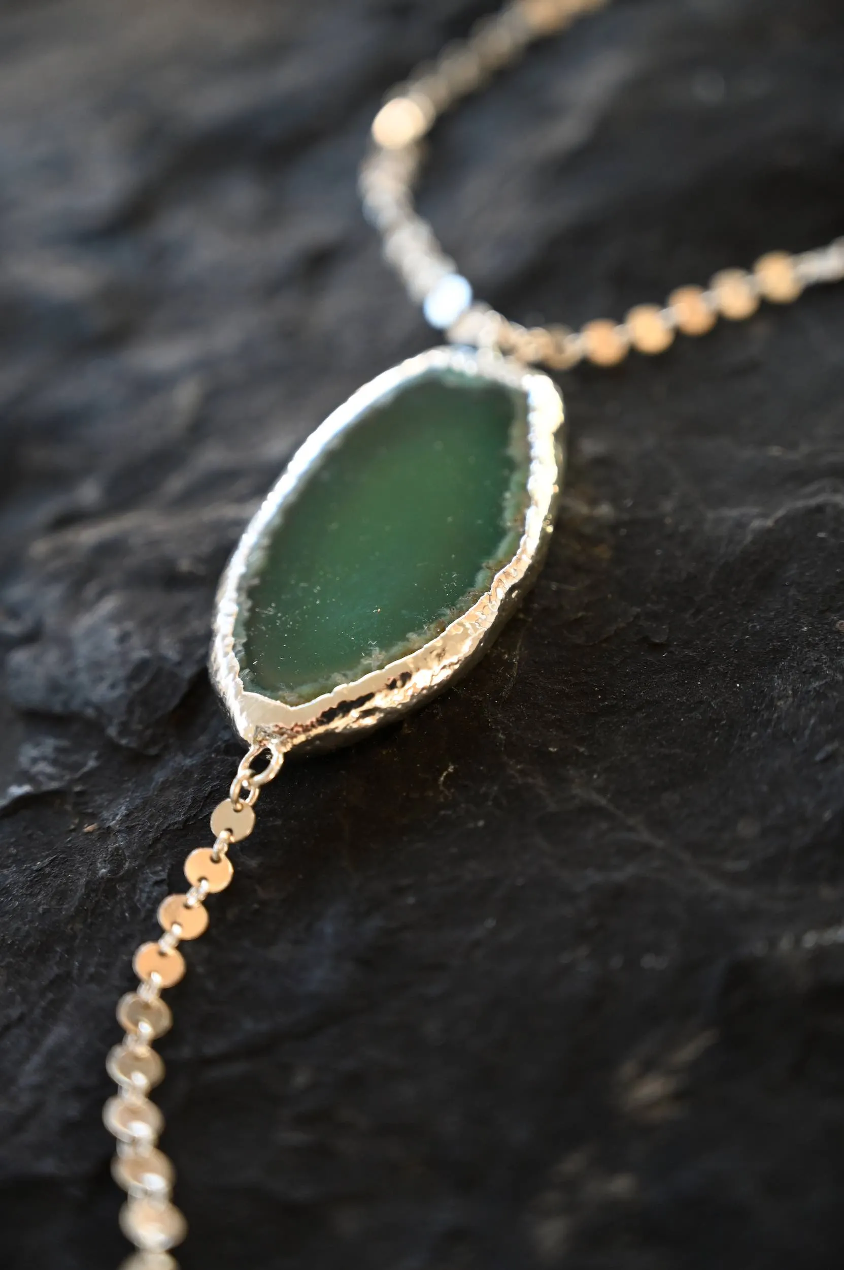 Abundance Green Agate Silver Lariat Necklace