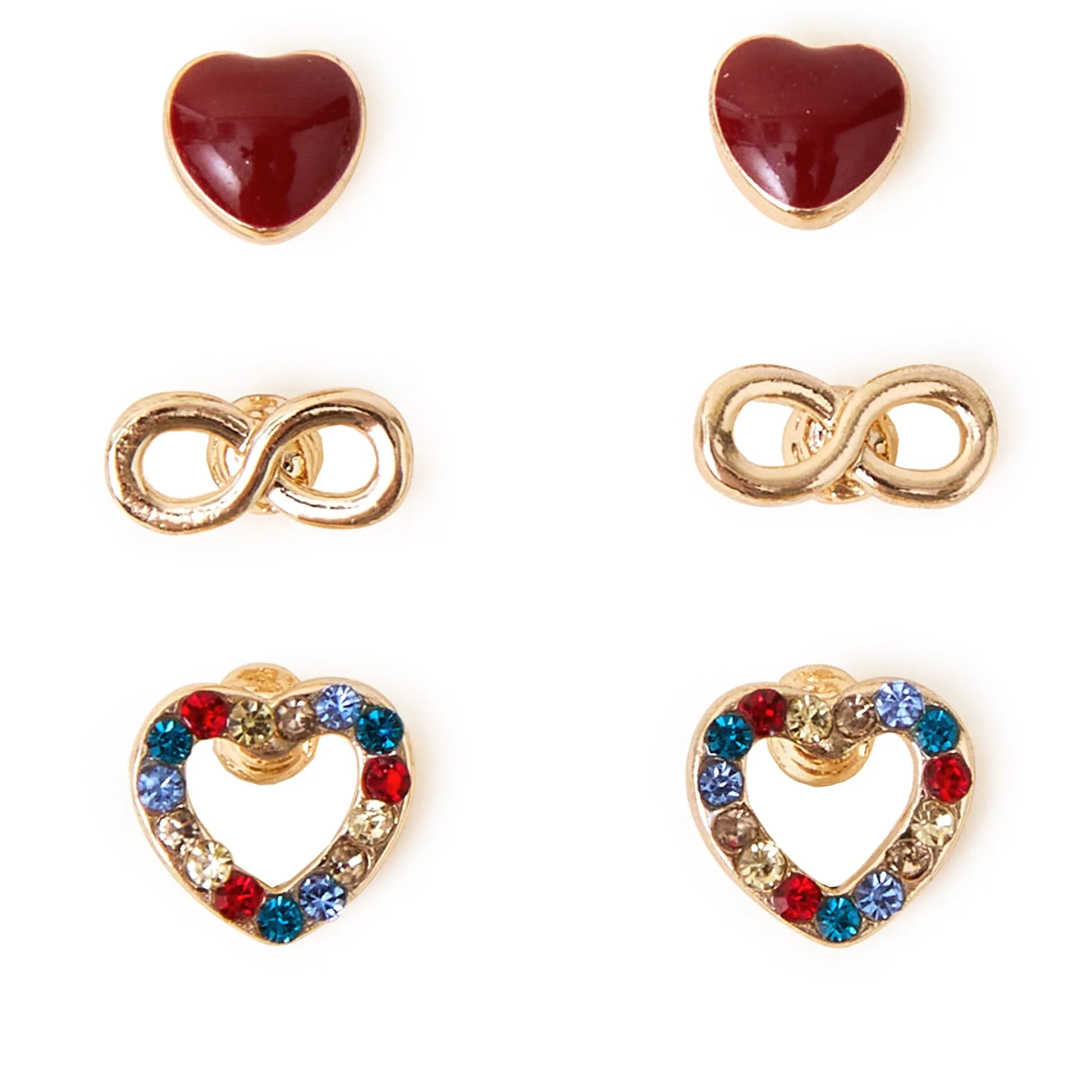 Accessorize London Women's Multi Heart Infinity Studs Pack Of Three