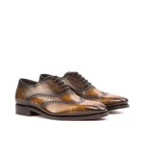 Ambrogio Bespoke Custom Men's Shoes Cognac & Brown Patina Leather Wingtip Oxfords (AMB1875)