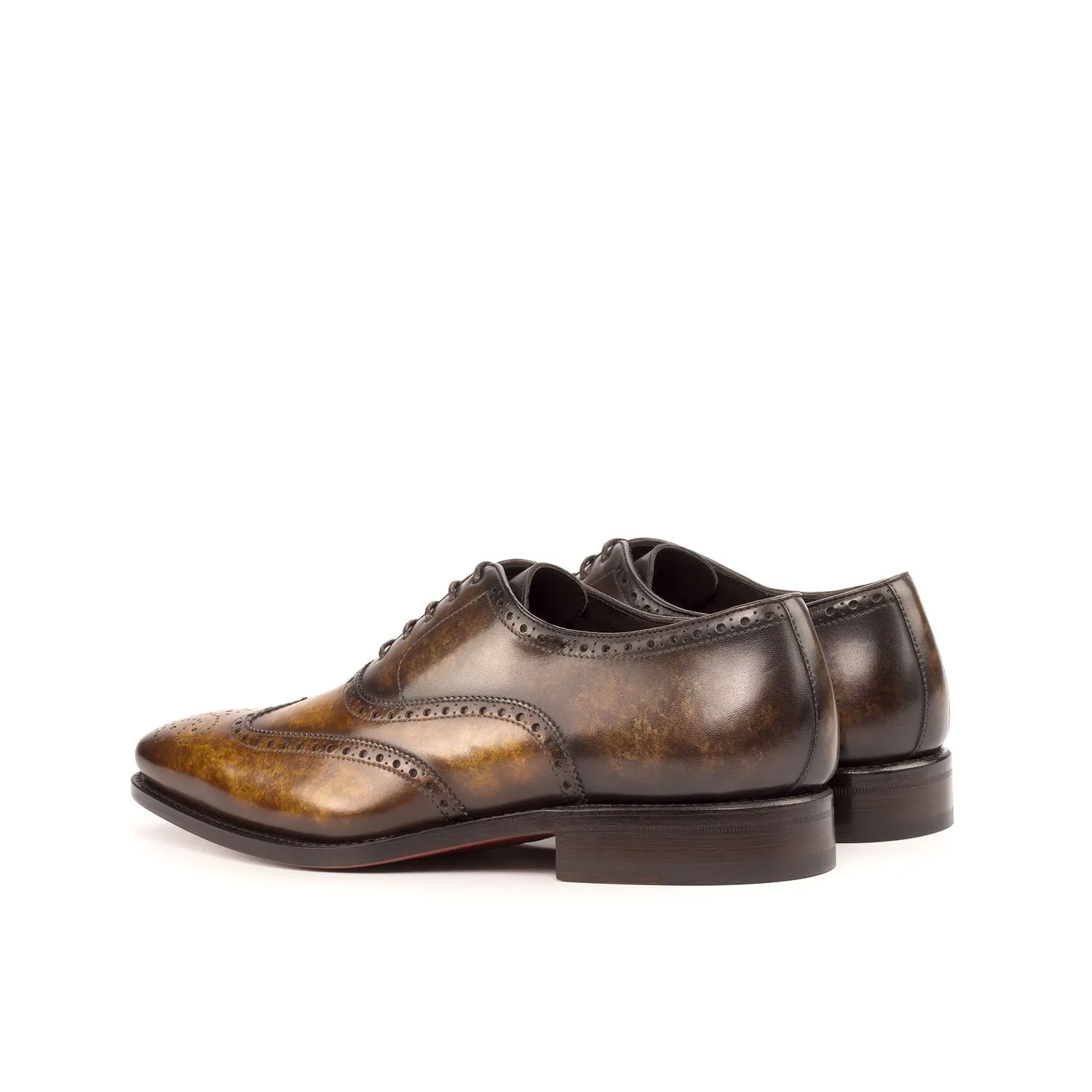 Ambrogio Bespoke Custom Men's Shoes Cognac & Brown Patina Leather Wingtip Oxfords (AMB1875)