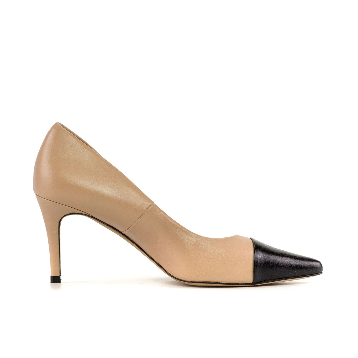 Ambrogio Bespoke Custom Women's Shoes Natural & Black Nappa Leather Milan Pumps (AMBW1126)