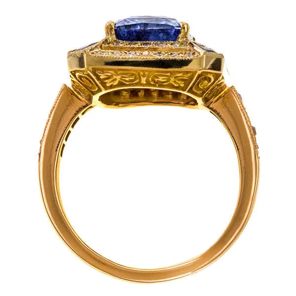 Antique Style Sapphire & Diamond Ring, 3.50ct.