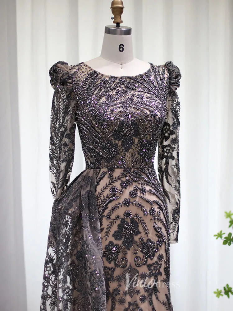 Beaded Black Lace Evening Dress Long Sleeve Mother of the Bride Dresses 20087