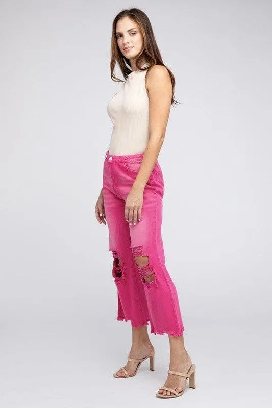 BiBi Distressed Vintage Washed Wide Leg Pants