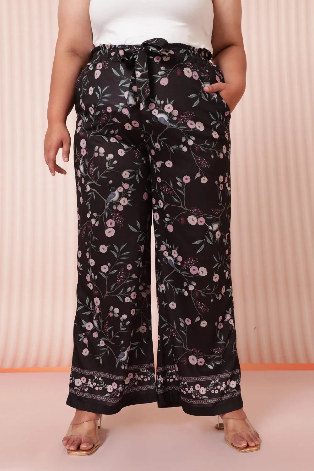 Black Floral Luxe High Waist Pants