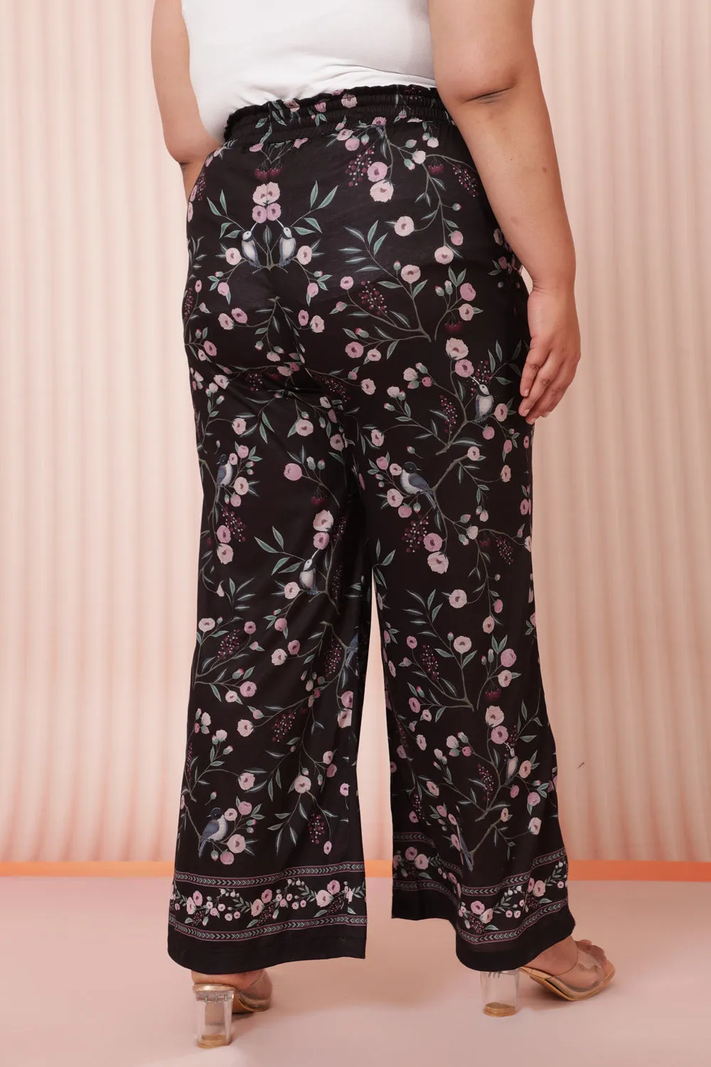 Black Floral Luxe High Waist Pants