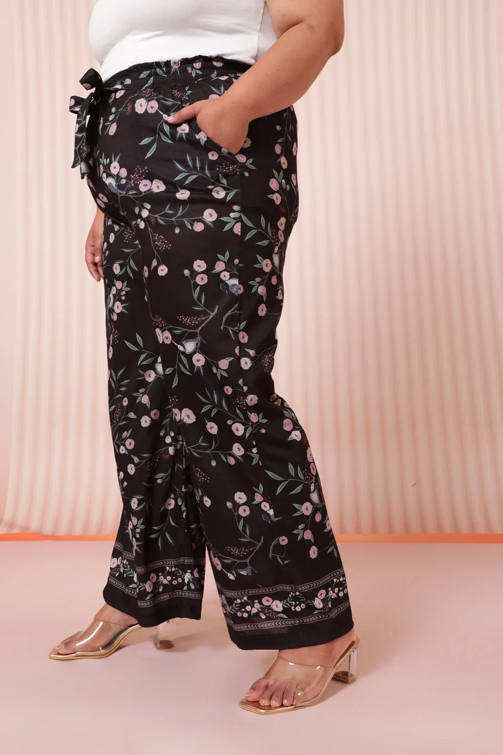 Black Floral Luxe High Waist Pants