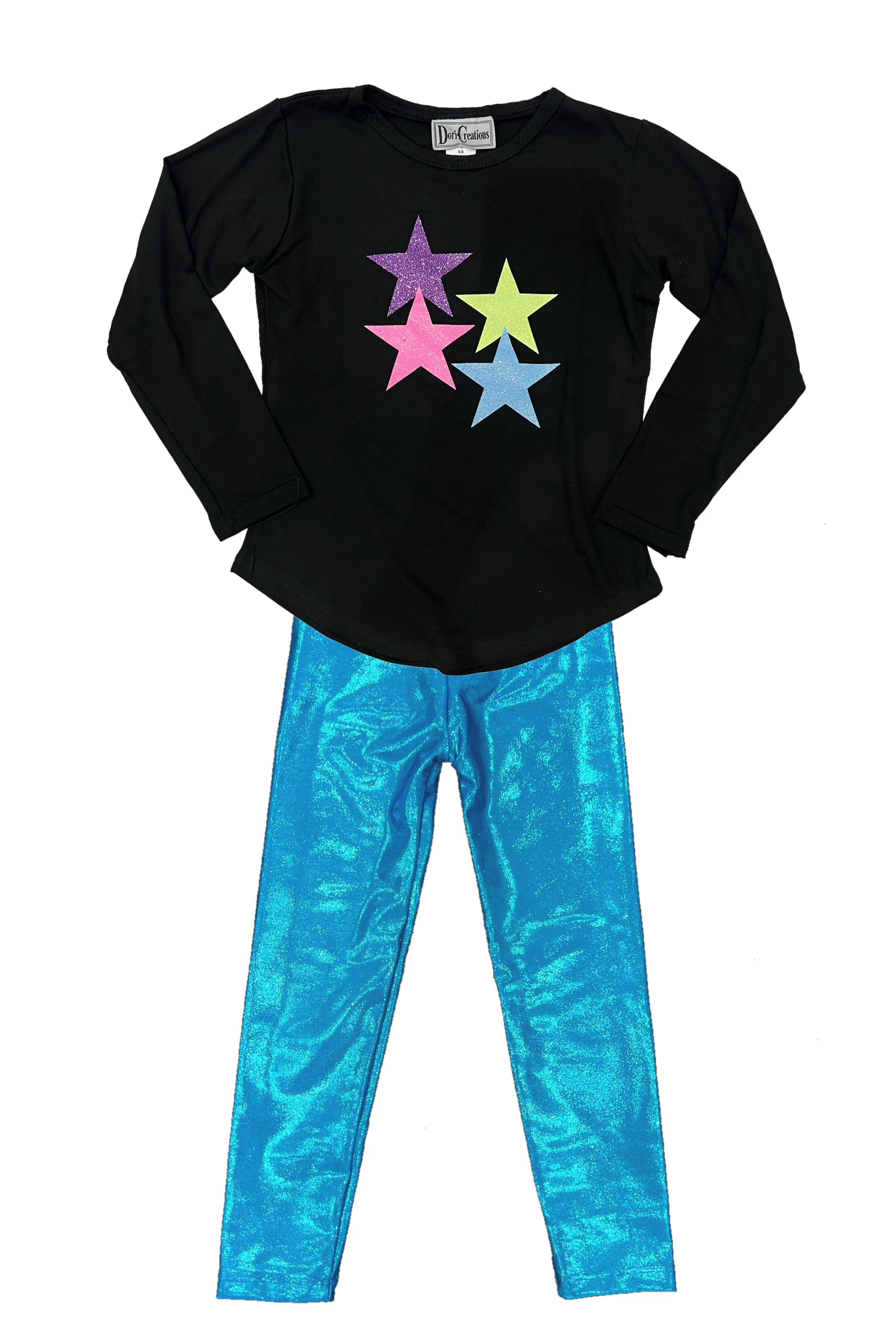 Black Neon Glitter Stars Long Sleeve Tee