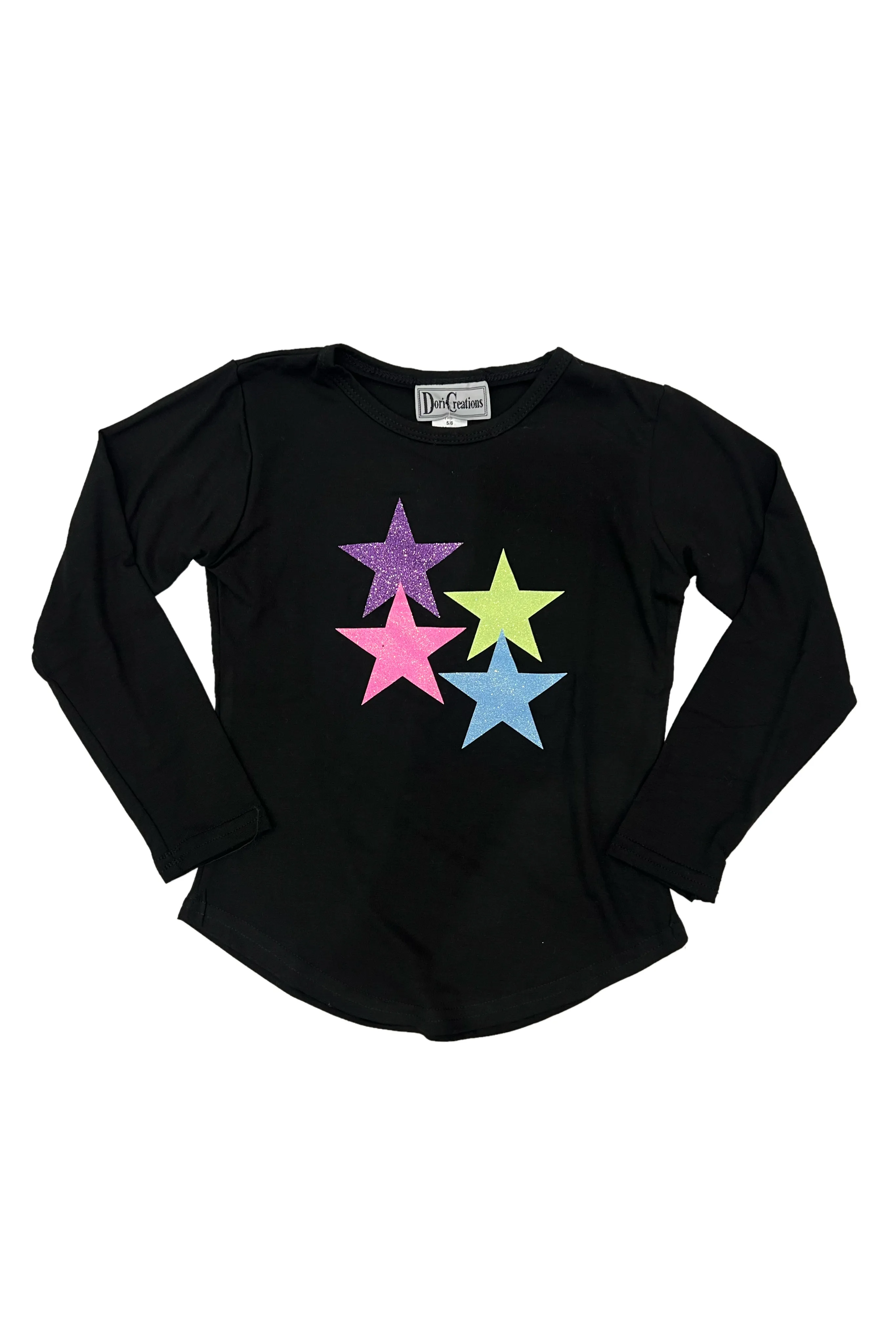 Black Neon Glitter Stars Long Sleeve Tee