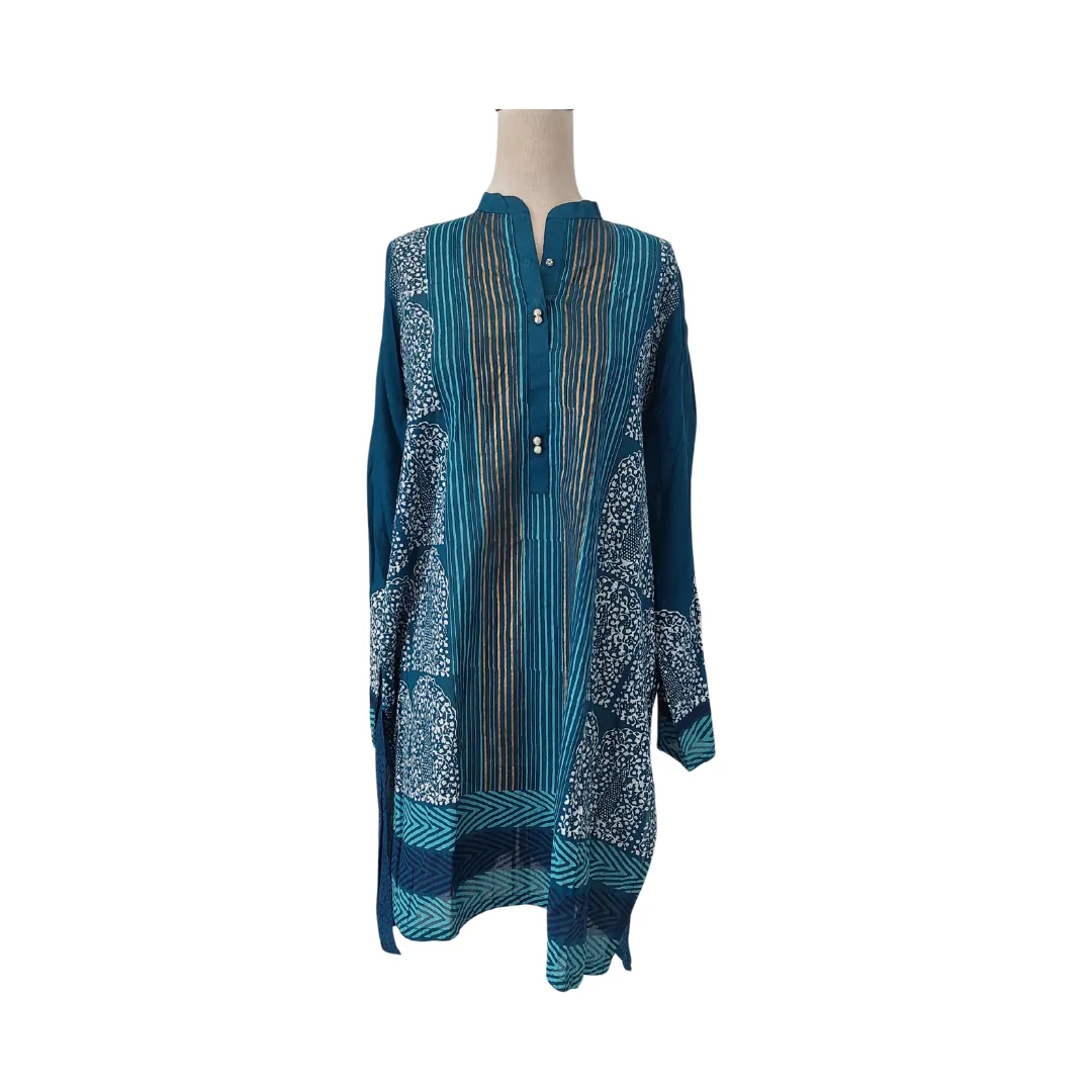 Blocked Turquoise, White, and Gold Printed Kurta | Pre Loved |