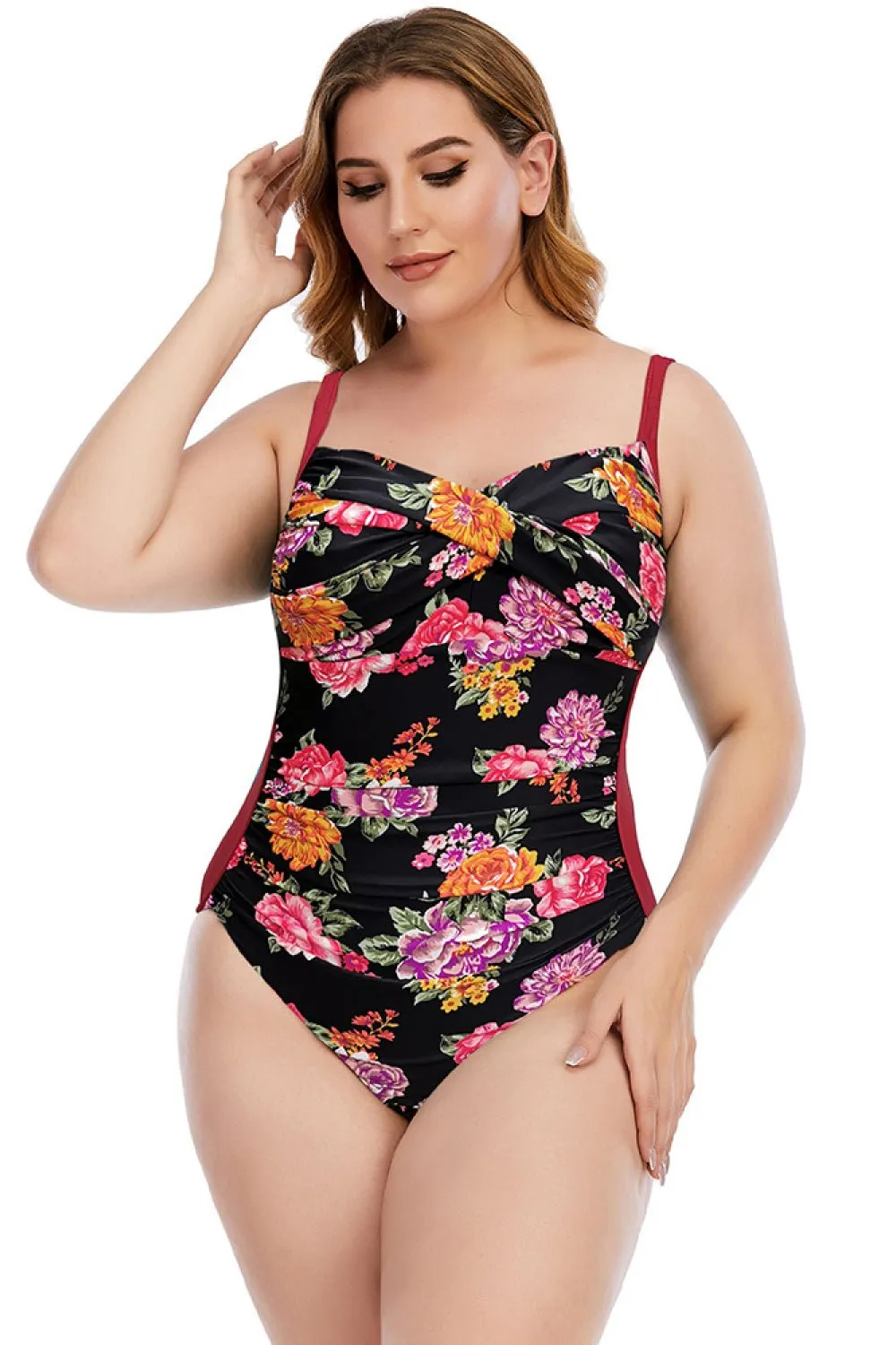 Carol Floral Crisscross Einteiler Plus Size Badeanzug