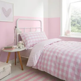 Check And Stripe Cotton Duvet Cover Set - Blush Pink/White