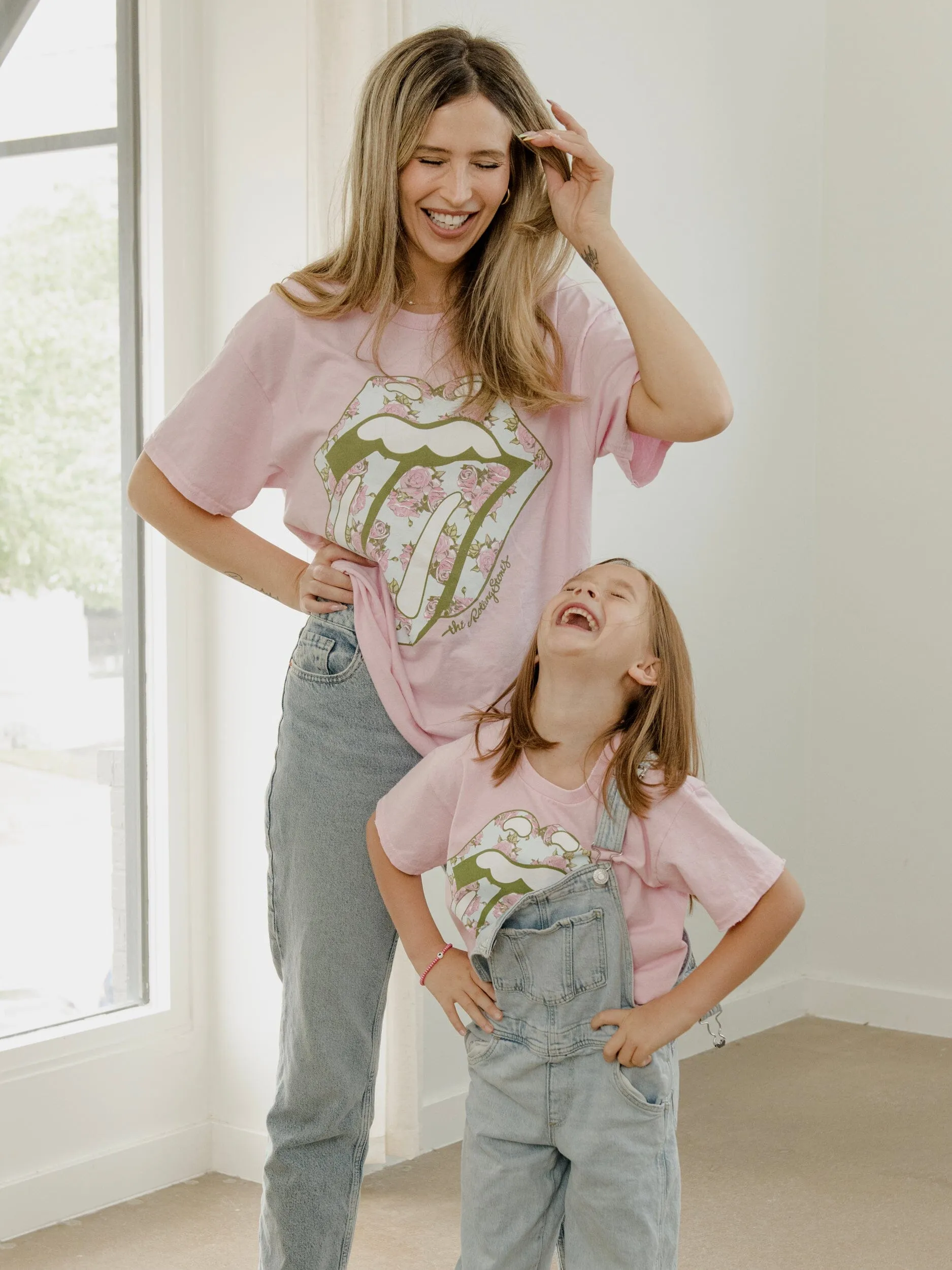 Children's Rolling Stones Floral Lick Pink Thrifted Tee