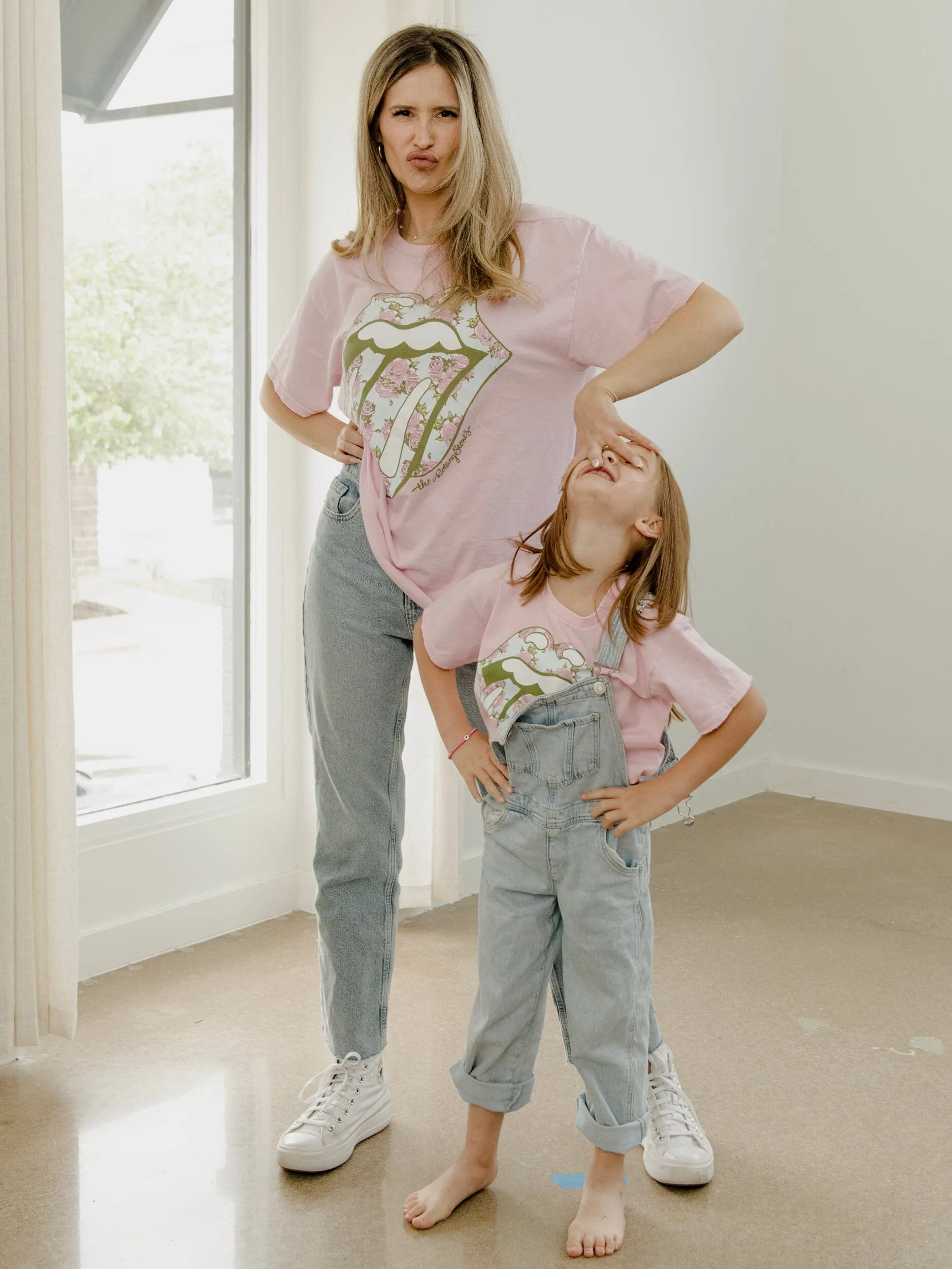 Children's Rolling Stones Floral Lick Pink Thrifted Tee