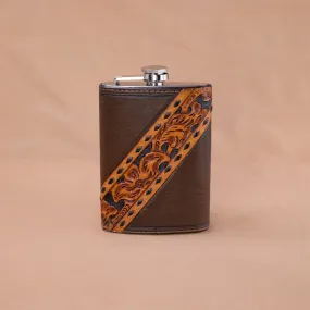 Chocolate Brown and Russet Diagonal Tooled Flask