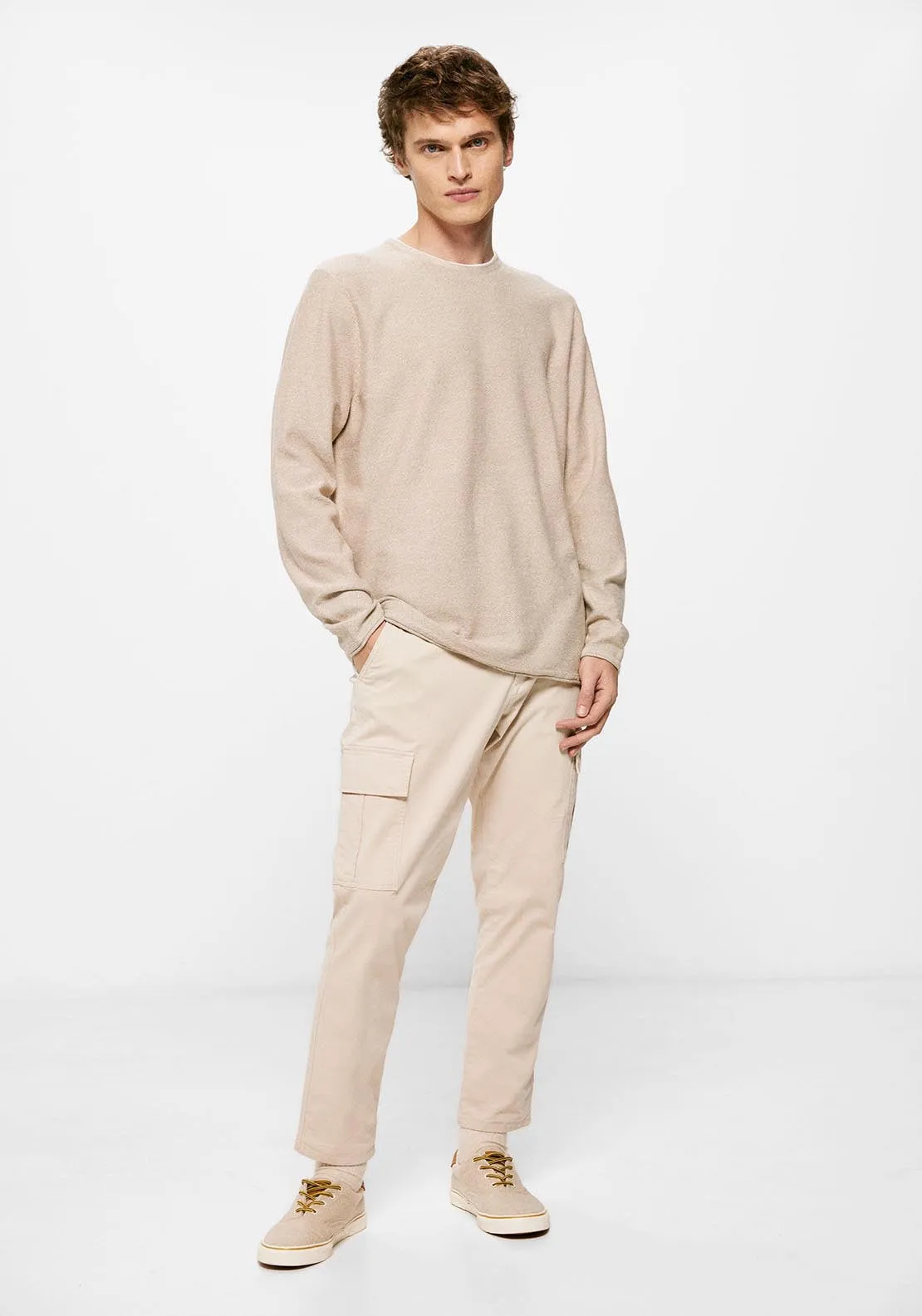 Contrast collar textured jumper - Beige