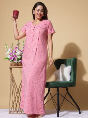 Cotton Blend Rose Maternity Feeding Nighty