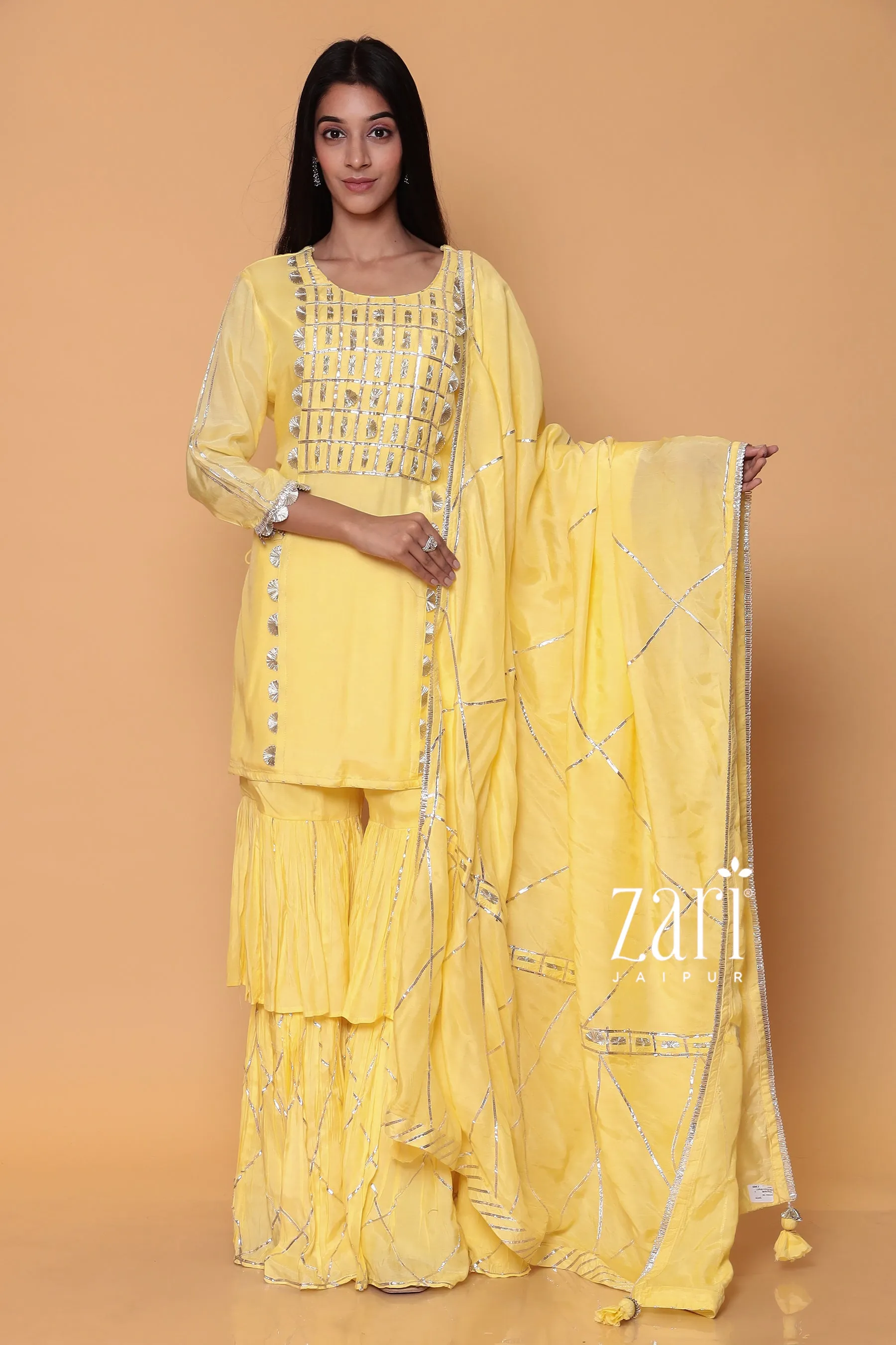 Cotton Silk Sharara Suit with Gota work.